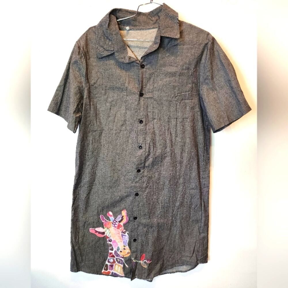 Black Denim Giraffe Shirt Dress‎  Novelty Fun Loose Fit Size L